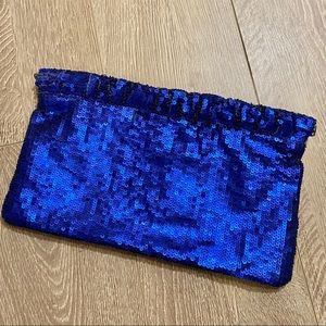 GERARD DAREL BLUE SEQUENCE SUEDE CLUTCH POUCH BAG